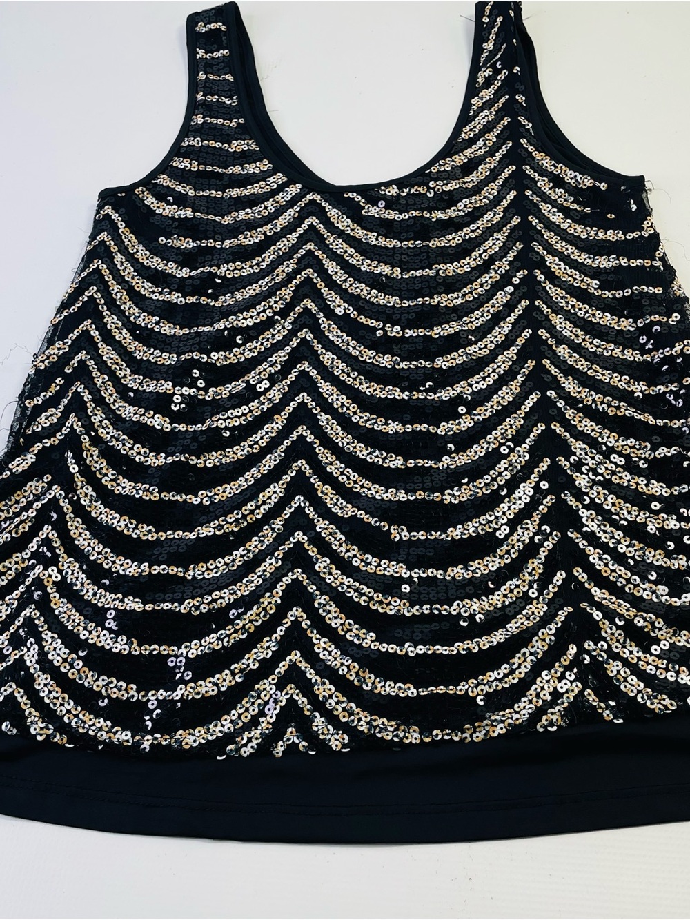 Candie's Black Tank with Gold Sequin Chevron Pattern